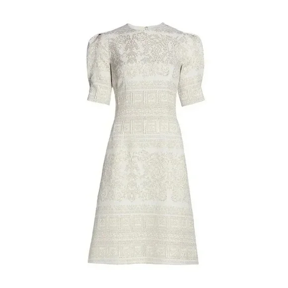 Teri Jon Rickie Freeman Midi Dress 4 Metallic Embroidered Puff Sleeve Event Gala